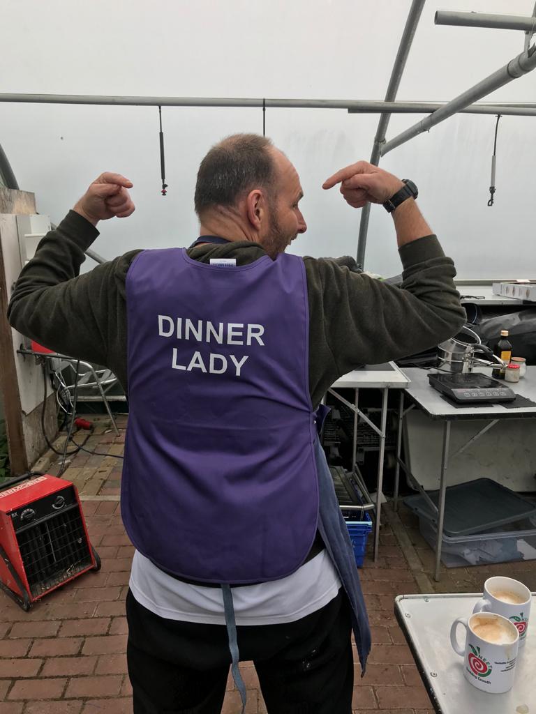 Chef Tutor at NEET. Dinner lady tabard, outdoor kitchen area
NEET Bradford Shipley
Adults with Learning Disabilities
Day Service
Garden Centre
