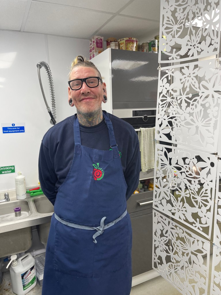 In the NEET eats kitchen. Chef wearing his apron.
NEET Bradford Shipley
Adults with Learning Disabilities
Day Service
Garden Centre
